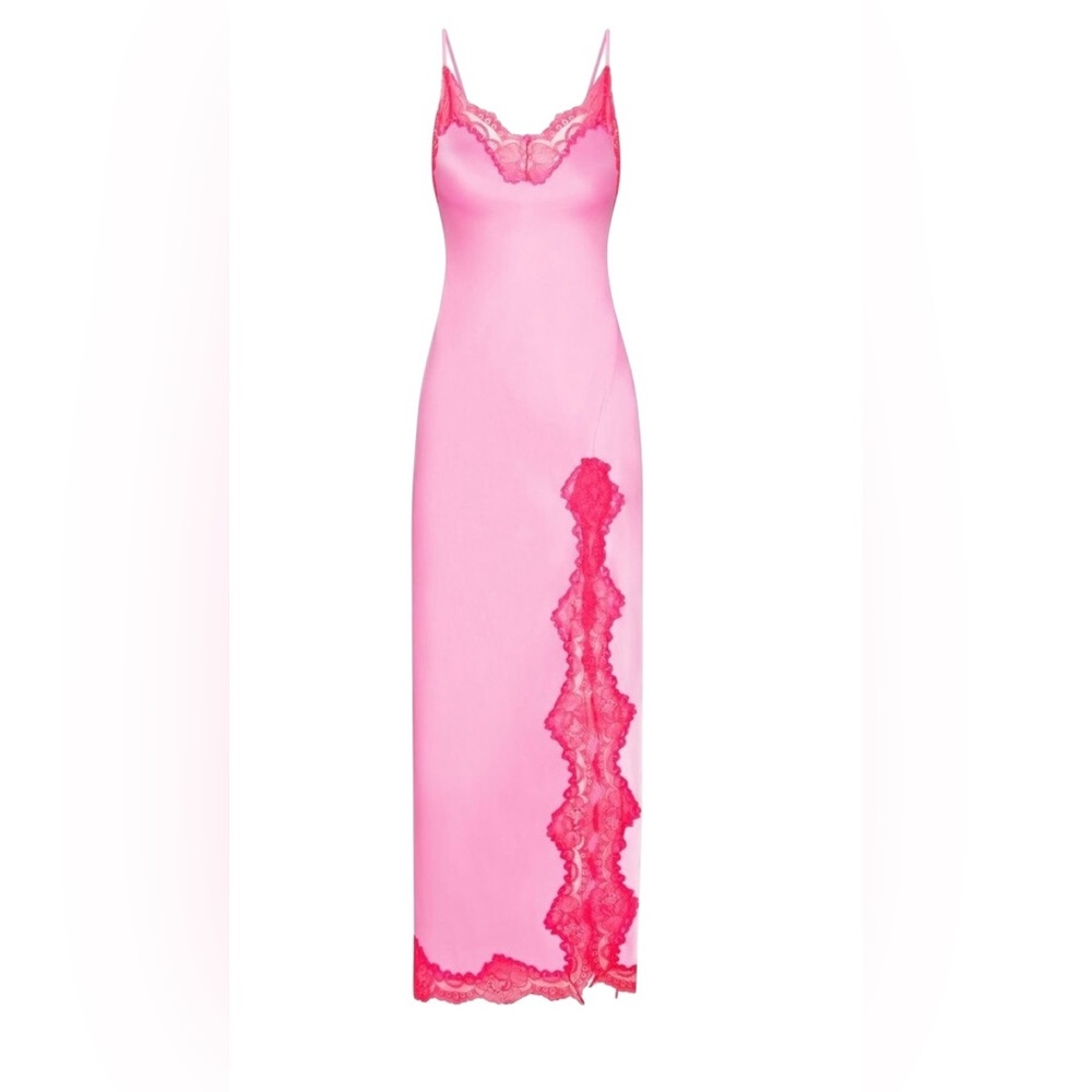 Woven Shine Lace Long Dress in Neon Orchid NWT
